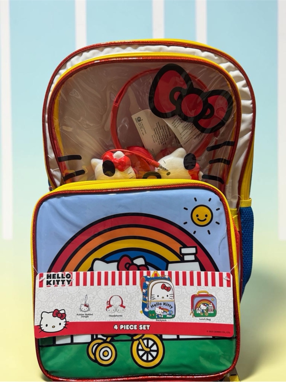 Hello Kitty Rainbow Backpack Set in Blue, Red, Yellow